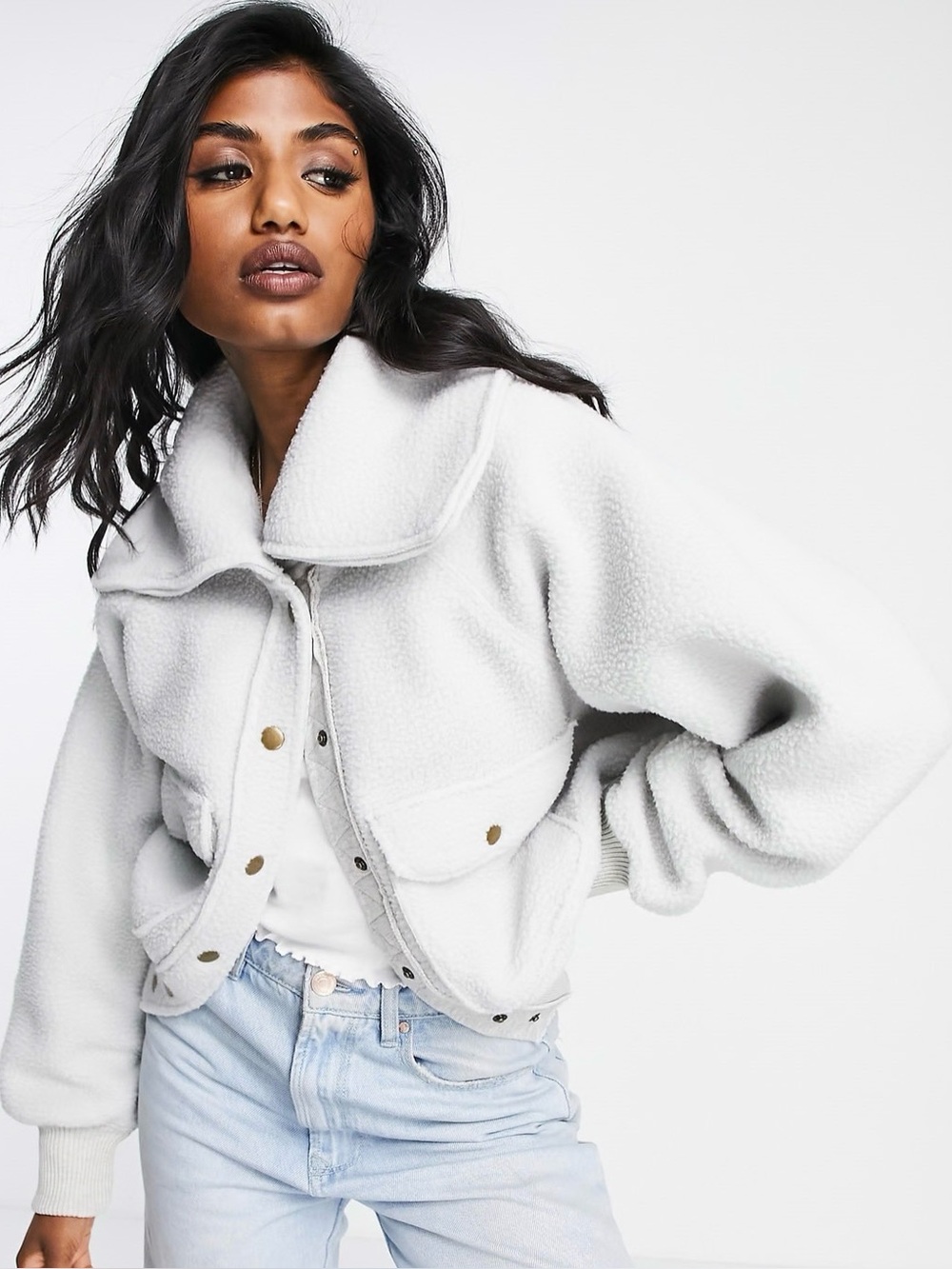 FREE PEOPLE‎ Shasta Snap-Up Fleece Bomber Jacket